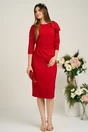 Rochie LaDonna eleganta din stofa rosie cu funda maxi pe umar si fronseu in talie
