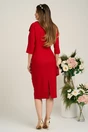 Rochie LaDonna eleganta din stofa rosie cu funda maxi pe umar si fronseu in talie