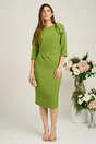 Rochie LaDonna eleganta din stofa verde cu funda maxi pe umar si fronseu in talie