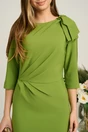 Rochie LaDonna eleganta din stofa verde cu funda maxi pe umar si fronseu in talie