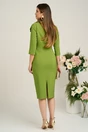 Rochie LaDonna eleganta din stofa verde cu funda maxi pe umar si fronseu in talie