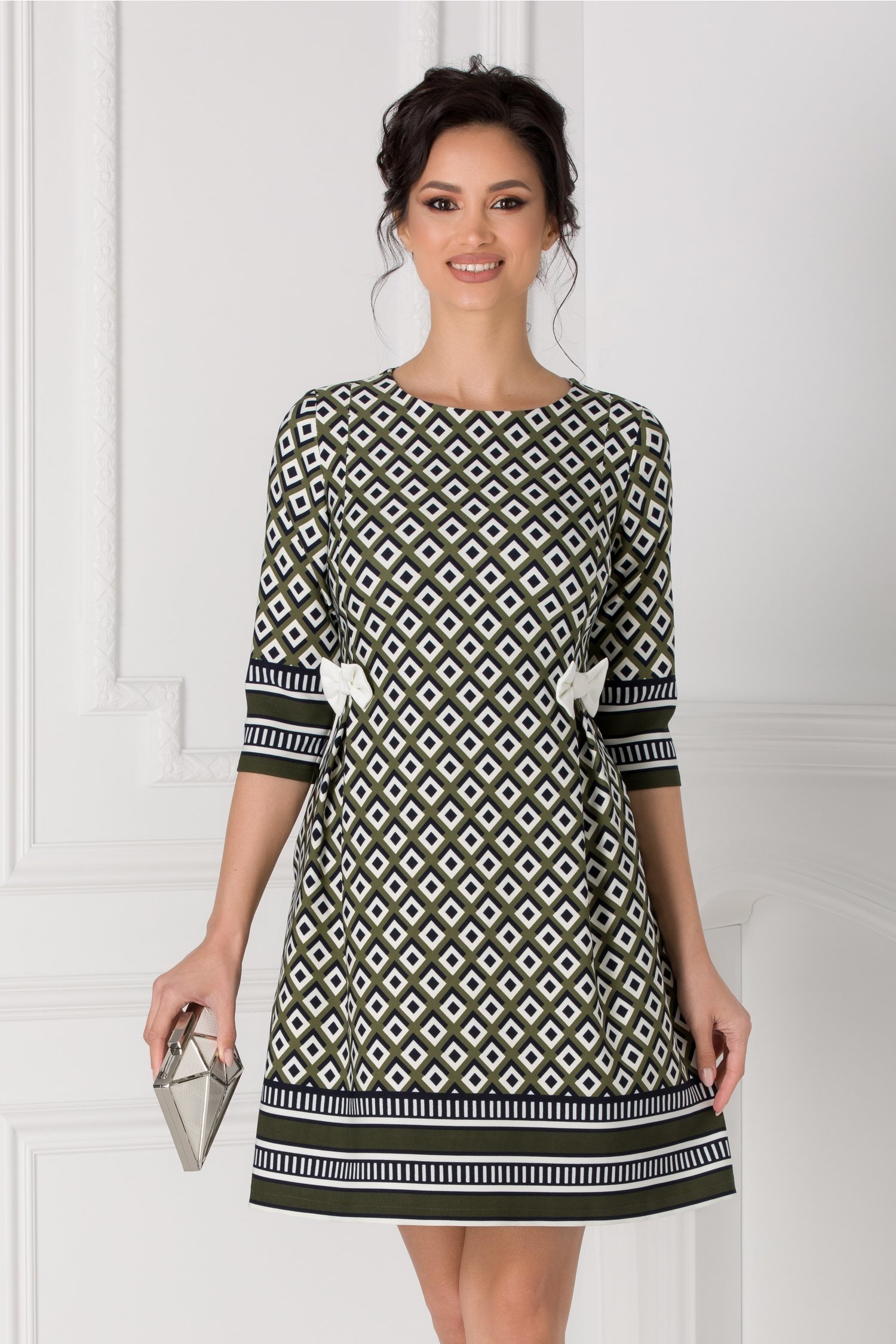 Rochie LaDonna kaki cu romburi