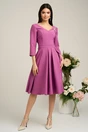 Rochie LaDonna lila midi cu decolteu adanc si brosa detasabila