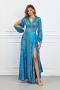 Rochie LaDonna lunga albastra cu imprimeu chain