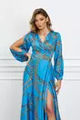 Rochie LaDonna lunga albastra cu imprimeu chain