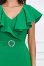 Rochie LaDonna lunga verde cu volan si cordon in talie