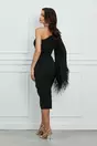 Rochie LaDonna neagra cu o maneca evazata accesorizata cu pene