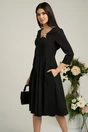 Rochie LaDonna neagra midi cu decolteu adanc si brosa detasabila, 1, dyfashion.ro