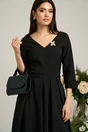 Rochie LaDonna neagra midi cu decolteu adanc si brosa detasabila, 3, dyfashion.ro