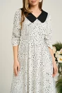 Rochie LaDonna office din satin alba cu picatele si guler maxi negru