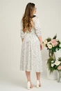 Rochie LaDonna office din satin alba cu picatele si guler maxi negru