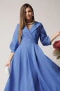 Rochie LaDonna office din stofa bleu cu bust petrecut si rever