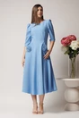 Rochie LaDonna office din stofa bleu cu flori maxi pe buzunare