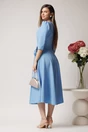 Rochie LaDonna office din stofa bleu cu flori maxi pe buzunare