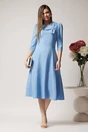 Rochie LaDonna office din stofa bleu cu funda la bust