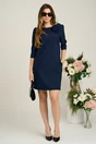 Rochie LaDonna office din stofa bleumarin cu floare pe umar