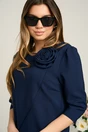 Rochie LaDonna office din stofa bleumarin cu floare pe umar