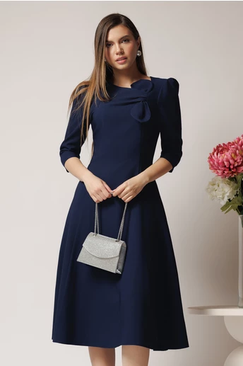 Rochie LaDonna office din stofa bleumarin cu funda la bust