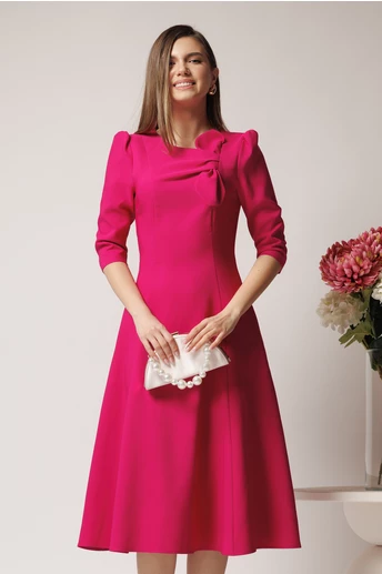 Rochie LaDonna office din stofa magenta cu funda la bust