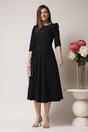 Rochie LaDonna office din stofa neagra cu flori maxi pe buzunare
