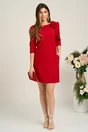 Rochie LaDonna office din stofa rosie cu floare pe umar