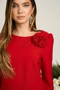 Rochie LaDonna office din stofa rosie cu floare pe umar