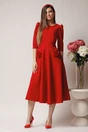 Rochie LaDonna office din stofa rosie cu flori maxi pe buzunare