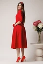 Rochie LaDonna office din stofa rosie cu flori maxi pe buzunare