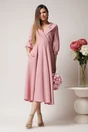 Rochie LaDonna office din stofa roz cu bust petrecut si rever