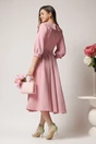 Rochie LaDonna office din stofa roz cu bust petrecut si rever