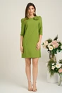 Rochie LaDonna office din stofa verde cu floare pe umar