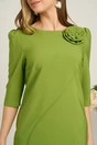 Rochie LaDonna office din stofa verde cu floare pe umar
