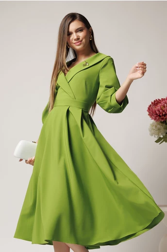 Rochie LaDonna office din stofa verde lime cu bust petrecut si rever