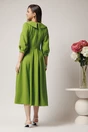 Rochie LaDonna office din stofa verde lime cu bust petrecut si rever
