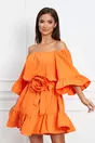 Rochie LaDonna orange cu detaliu floral si decolteu elastic