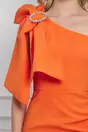 Rochie LaDonna orange cu lungime asimetrica si funda pe umar