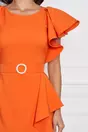 Rochie LaDonna orange cu volan pe fusta si cordon cu catarama in talie