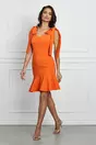 Rochie LaDonna orange scurta cu volan la baza si funde la umeri