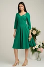 Rochie LaDonna verde midi cu decolteu adanc si brosa detasabila