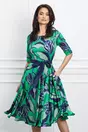 Rochie Larisa verde cu imprimeuri bleumarin