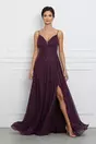 Rochie Laura lunga mov cu glitter si pliuri pe talie