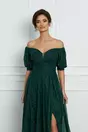 Rochie Lauren lunga verde cu glitter si umeri goi
