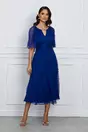 Rochie Leonard Collection albastra din matase naturala cu maneci scurte tip capa