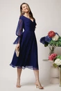 Rochie Leonard Collection de ocazie din matase naturala bleumarin