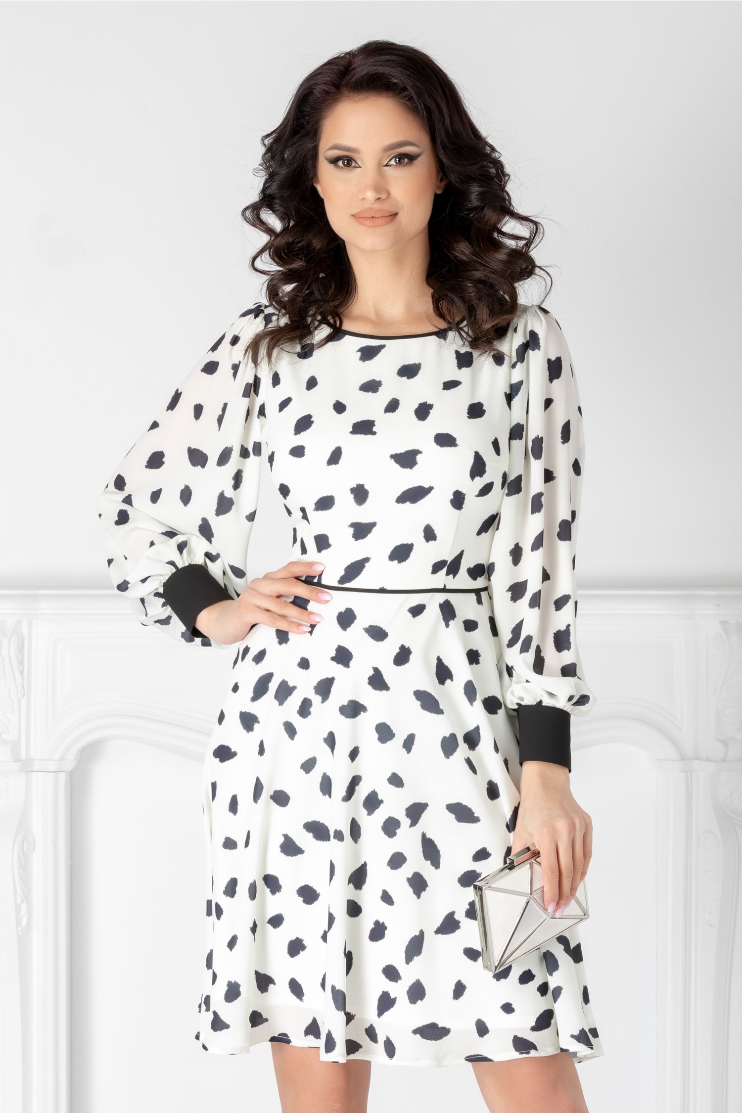 Rochie Leonard Collection ivoire cu imprimeu negru