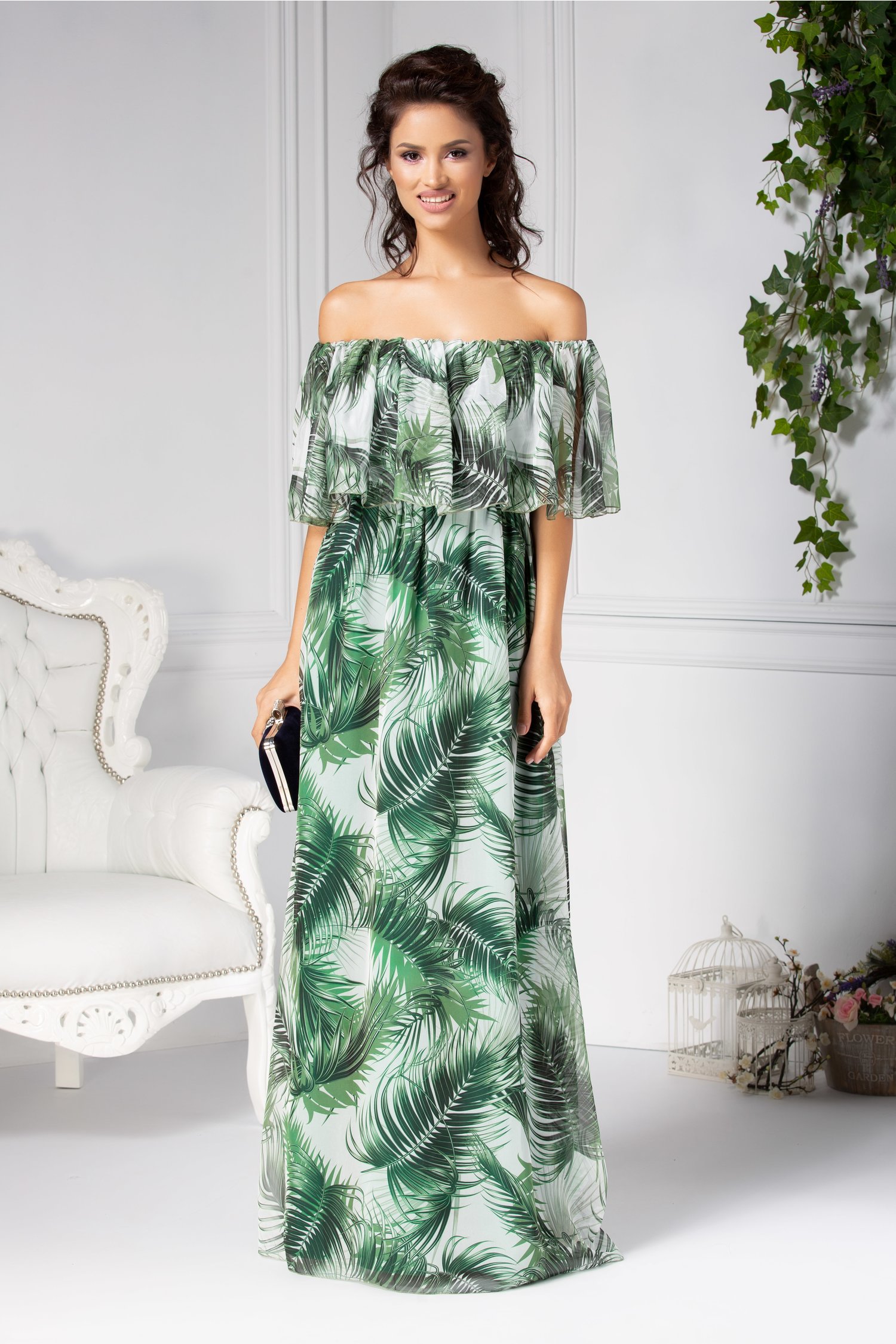 Rochie Leonard Collection lunga vaporoasa cu imprimeu tropical