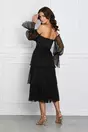 Rochie Leonard Collection neagra din matase cu volane pe fusta