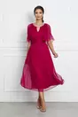 Rochie Leonard Collection rosu zmeura din matase naturala cu maneci scurte tip capa
