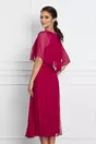 Rochie Leonard Collection rosu zmeura din matase naturala cu maneci scurte tip capa