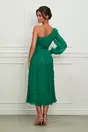 Rochie Leonard Collection verde din matase cu un umar gol